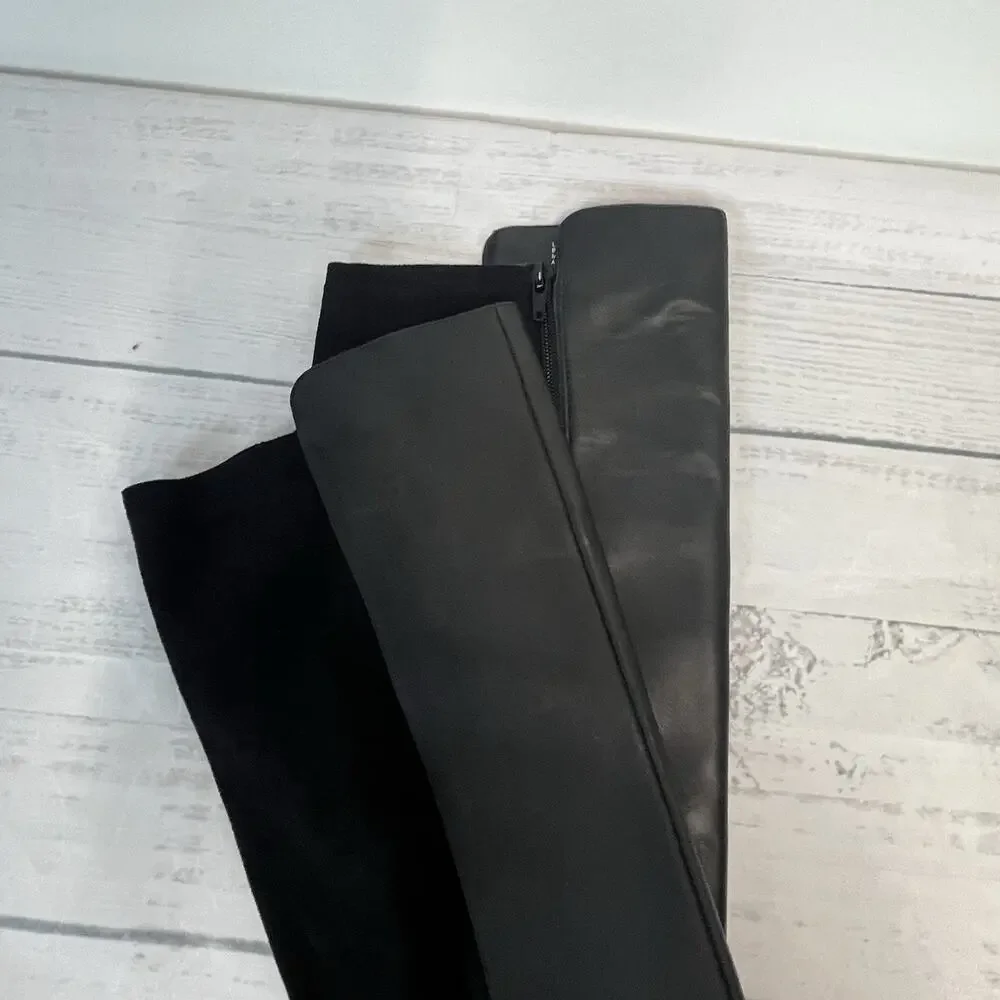 Alfani Step Flex Ludlowe Black Leather Stretch Knee High Riding Boots Size 5.5 M